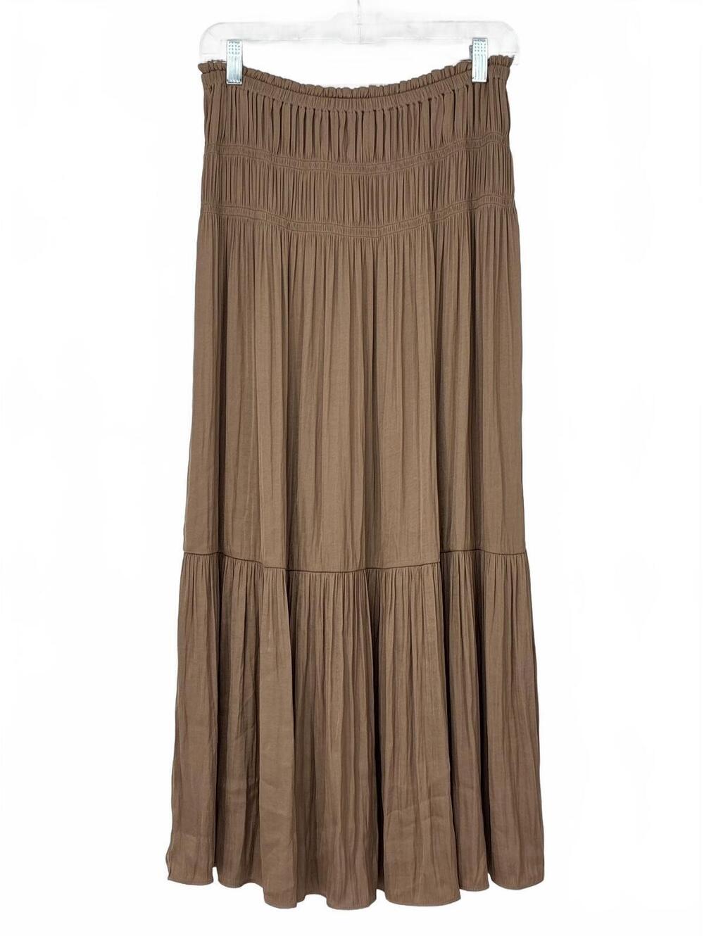 Maison d'Amélie Paris Light Brown Midi Skirt with Smocked Waist Women's size Med